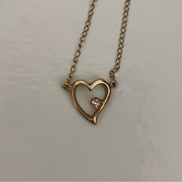 Vintage 14K & Diamond Open Heart Necklace - Picture 2 of 10